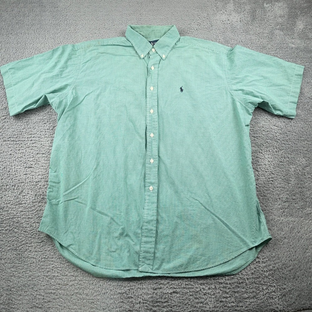 VTG Polo Ralph Lauren Shirt Mens XL Green Gingham Blake Button Down Short Sleeve - Picture 2 of 9